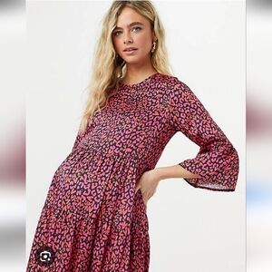 Pink and Black Heart Print Maternity Dress